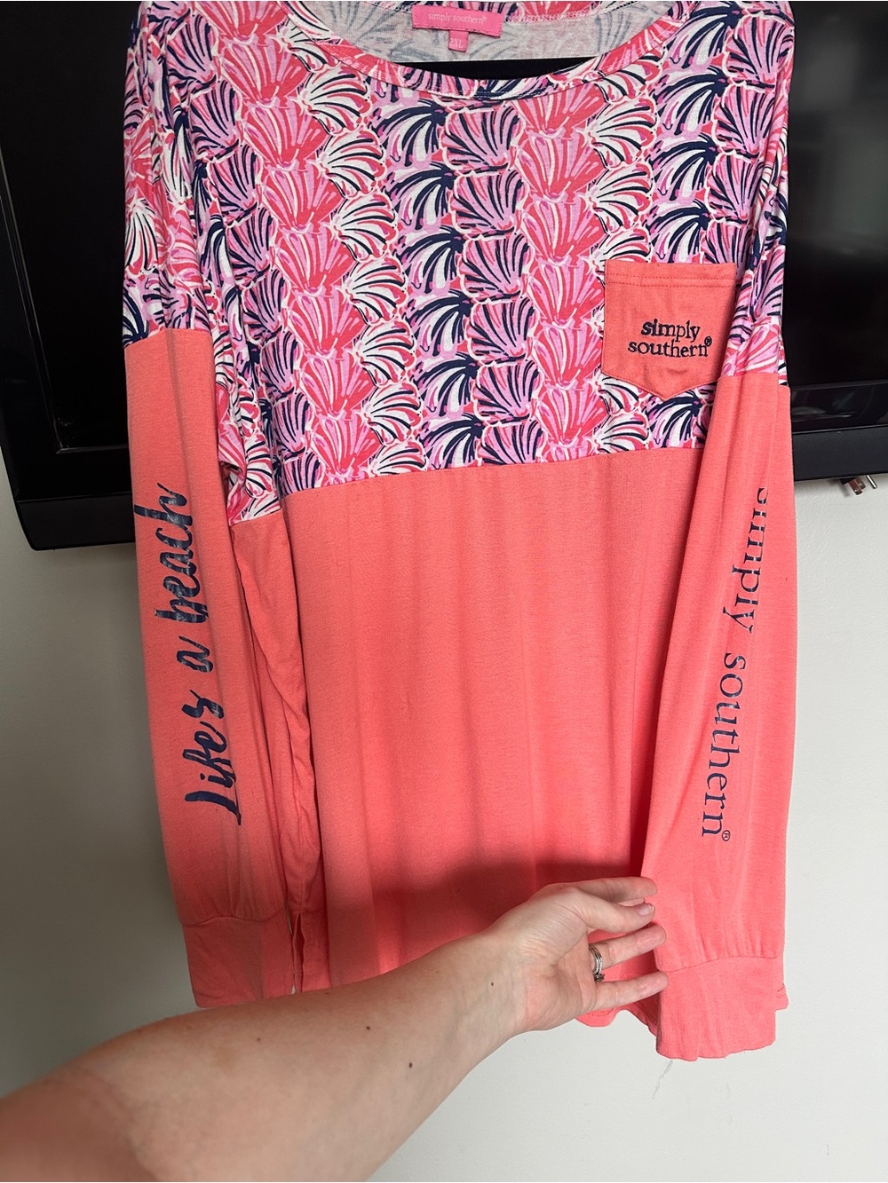 Simply Southern Coral Pink Pocket tee